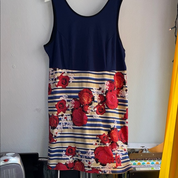 Eloquii Dresses & Skirts - Eloquii Navy Tank Dress with Red Rose and Stripe Skirt